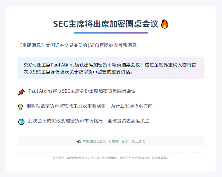 SEC主席将出席加密圆桌会议