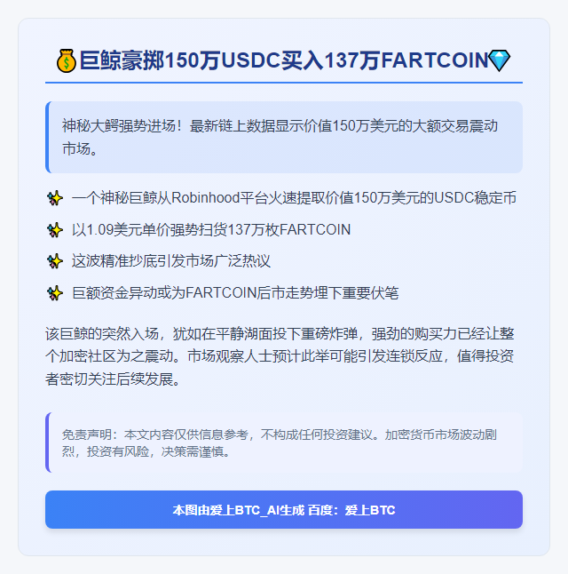 巨鲸豪掷150万USDC买入137万FARTCOIN