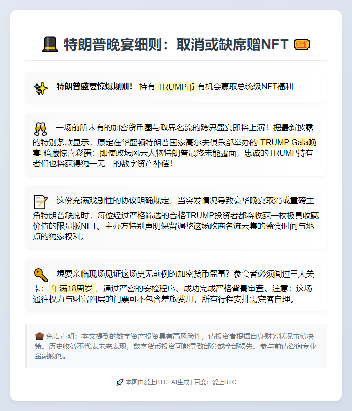 特朗普晚宴细则：取消或缺席赠NFT