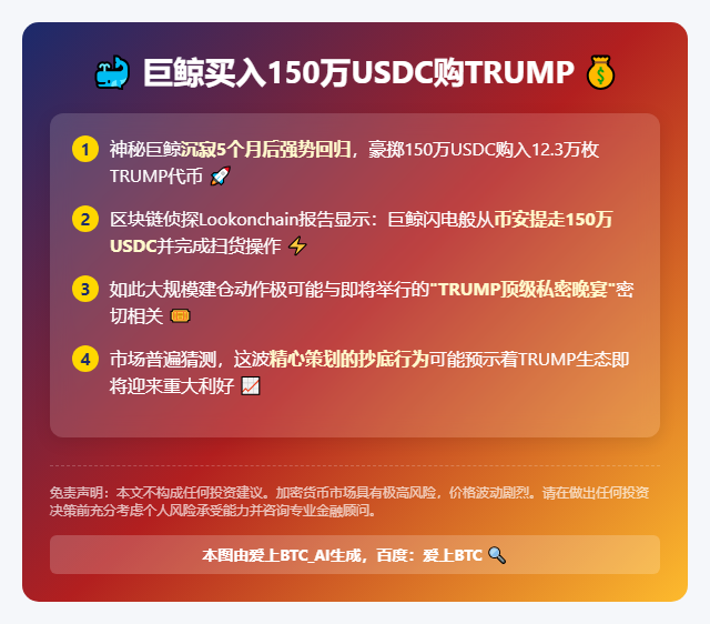 巨鲸买入150万USDC购TRUMP