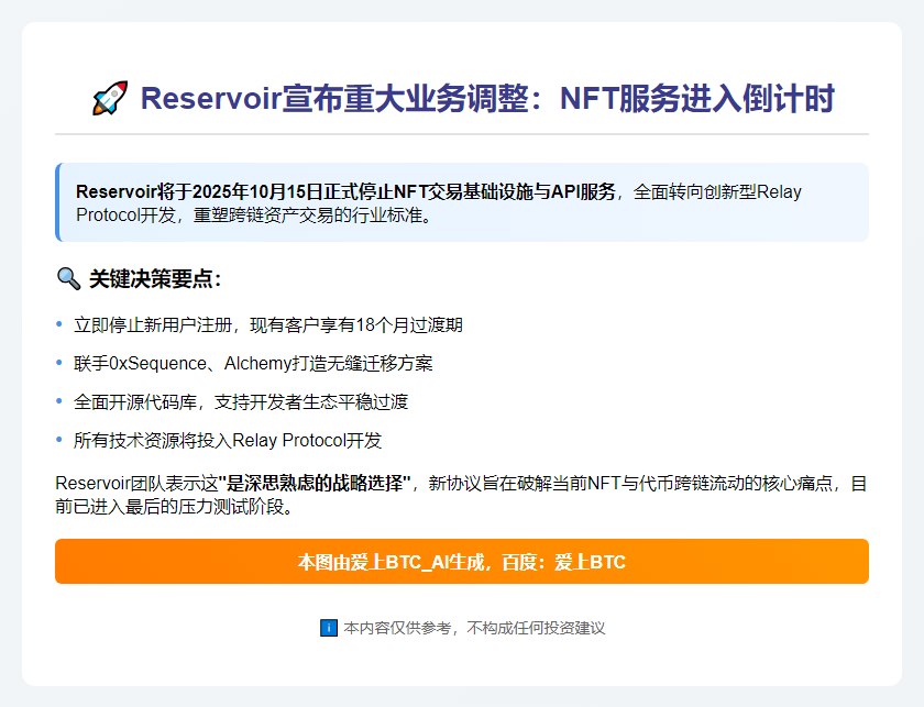 Reservoir10.15停NFT服务 专注Relay Protocol