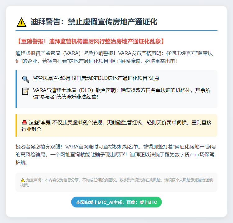 迪拜警告：禁止虚假宣传房地产通证化