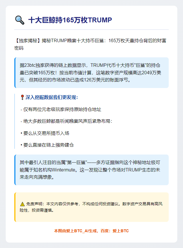 十大巨鲸持165万枚TRUMP