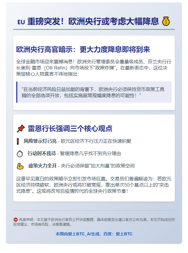 欧央行或考虑大幅降息