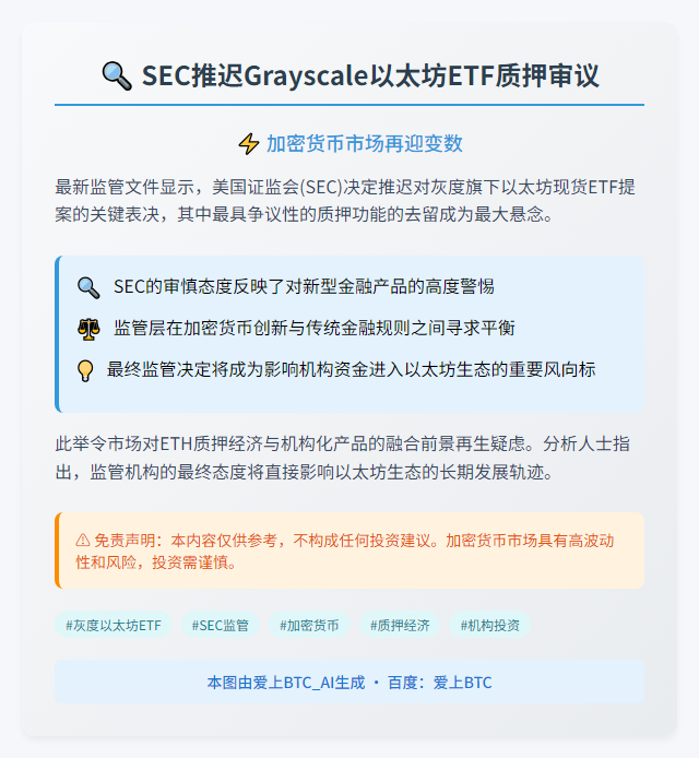 美SEC推迟Grayscale以太坊ETF质押审议