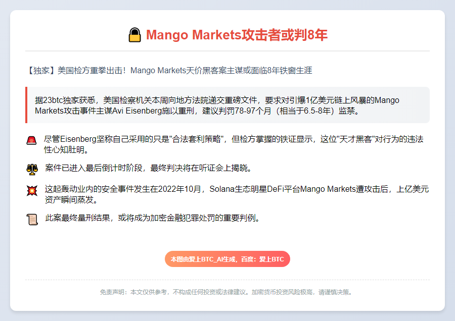 Mango Markets攻击者或判8年