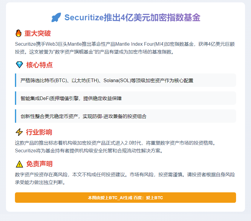 Securitize推出4亿美元加密指数基金