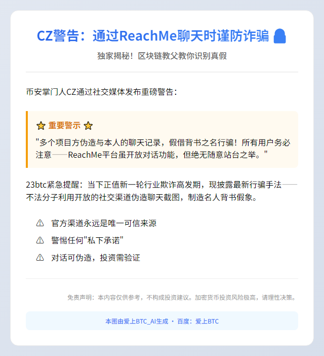 CZ警告：通过ReachMe聊天时谨防诈骗