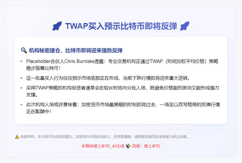 "Placeholder：TWAP买入预示比特币即将反弹"