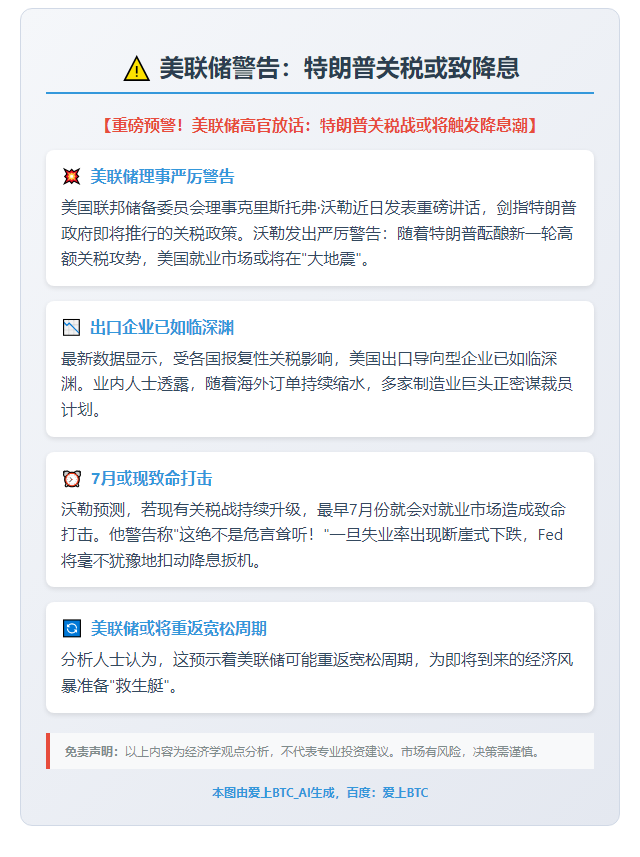 美联储警告：特朗普关税或致降息