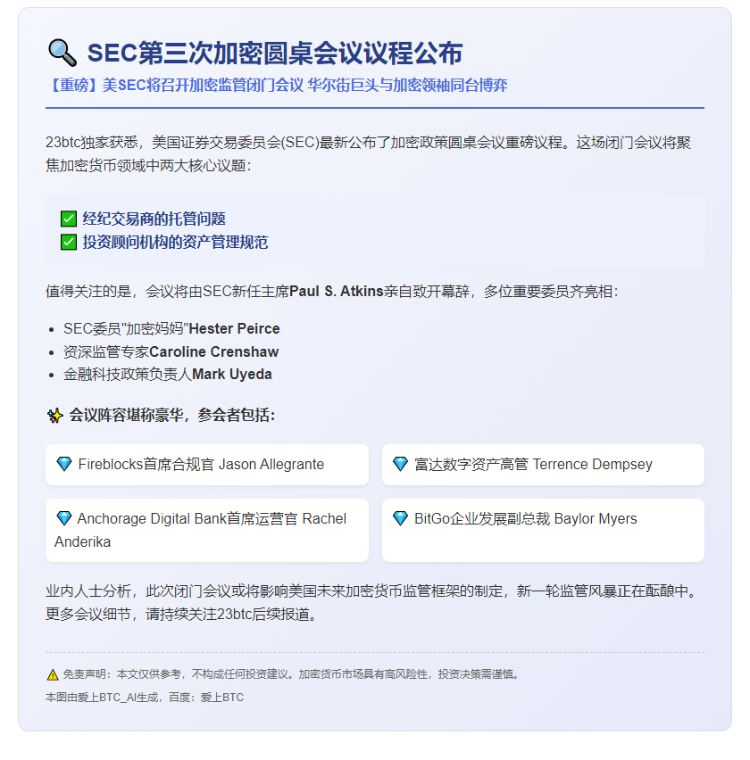 SEC第三次加密圆桌会议议程公布