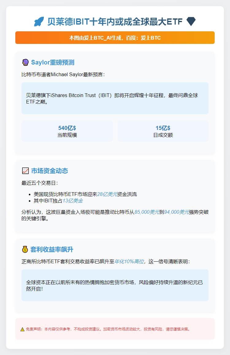 贝莱德IBIT十年内或成全球最大ETF
