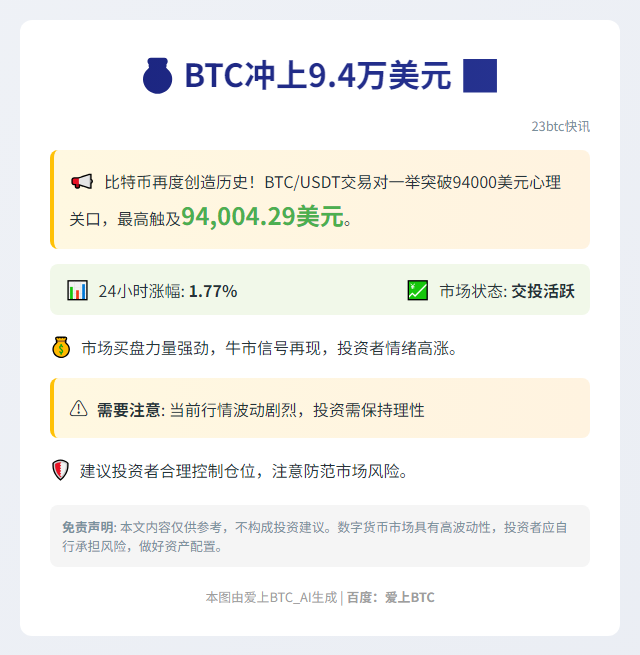 BTC冲上9.4万美元