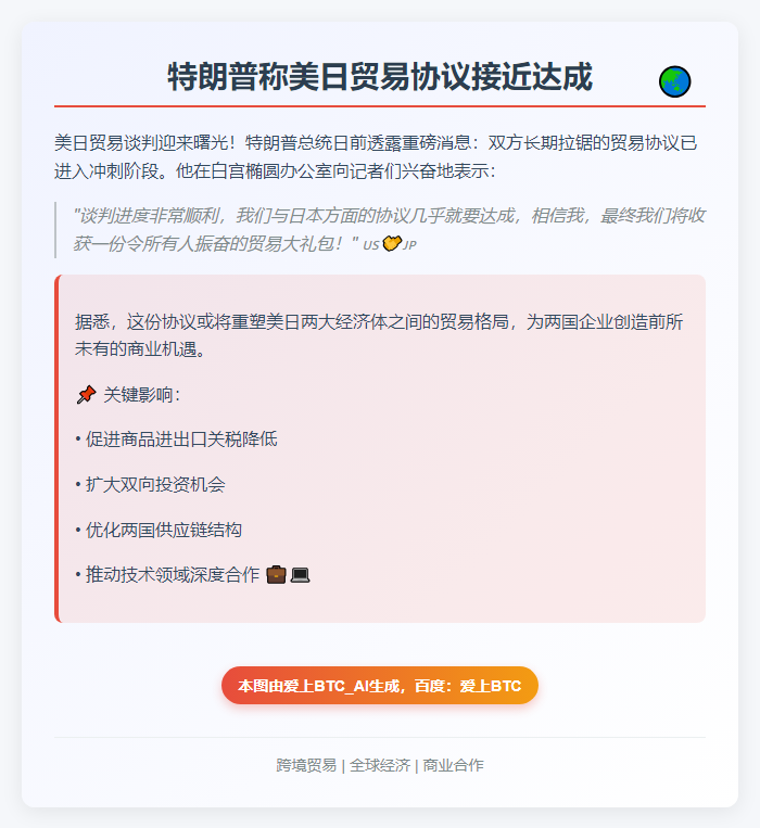 特朗普称美日贸易协议接近达成