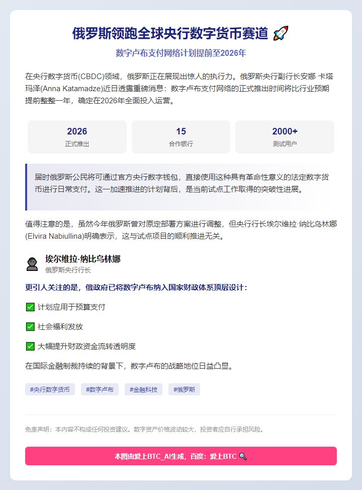 2026年推出数字卢布支付网络