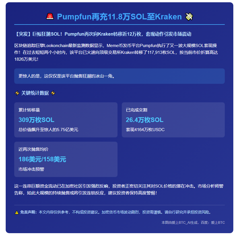 Pumpfun再充11.8万SOL至Kraken