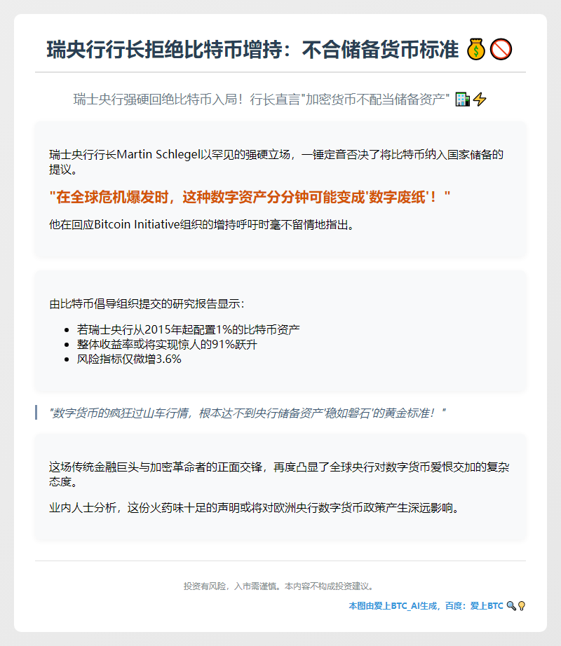瑞央行行长拒绝比特币增持：不合储备货币标准