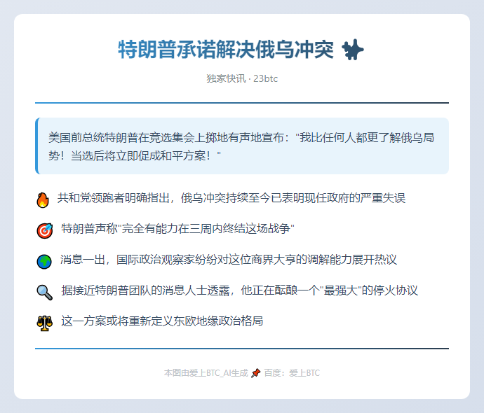 特朗普承诺解决俄乌冲突