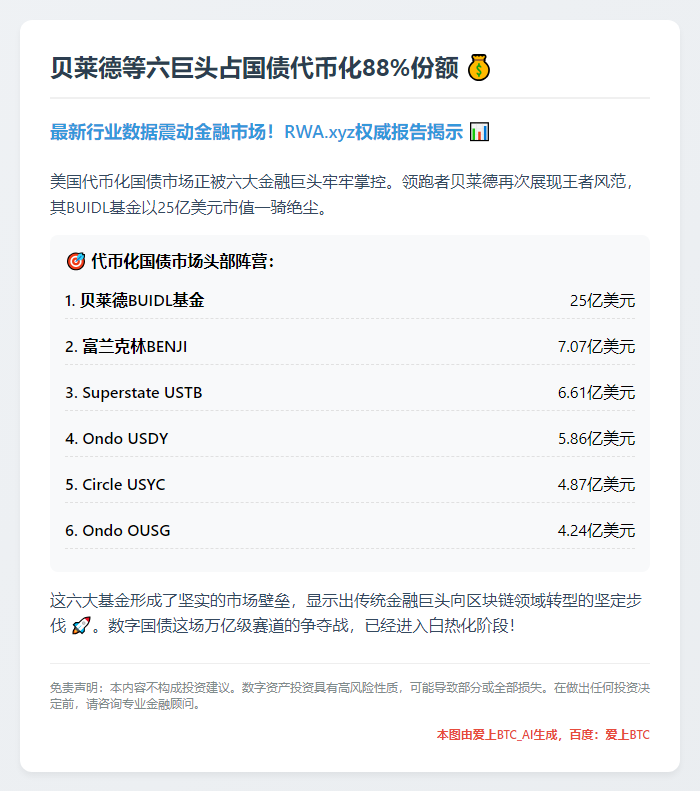 贝莱德等六巨头占国债代币化88%份额