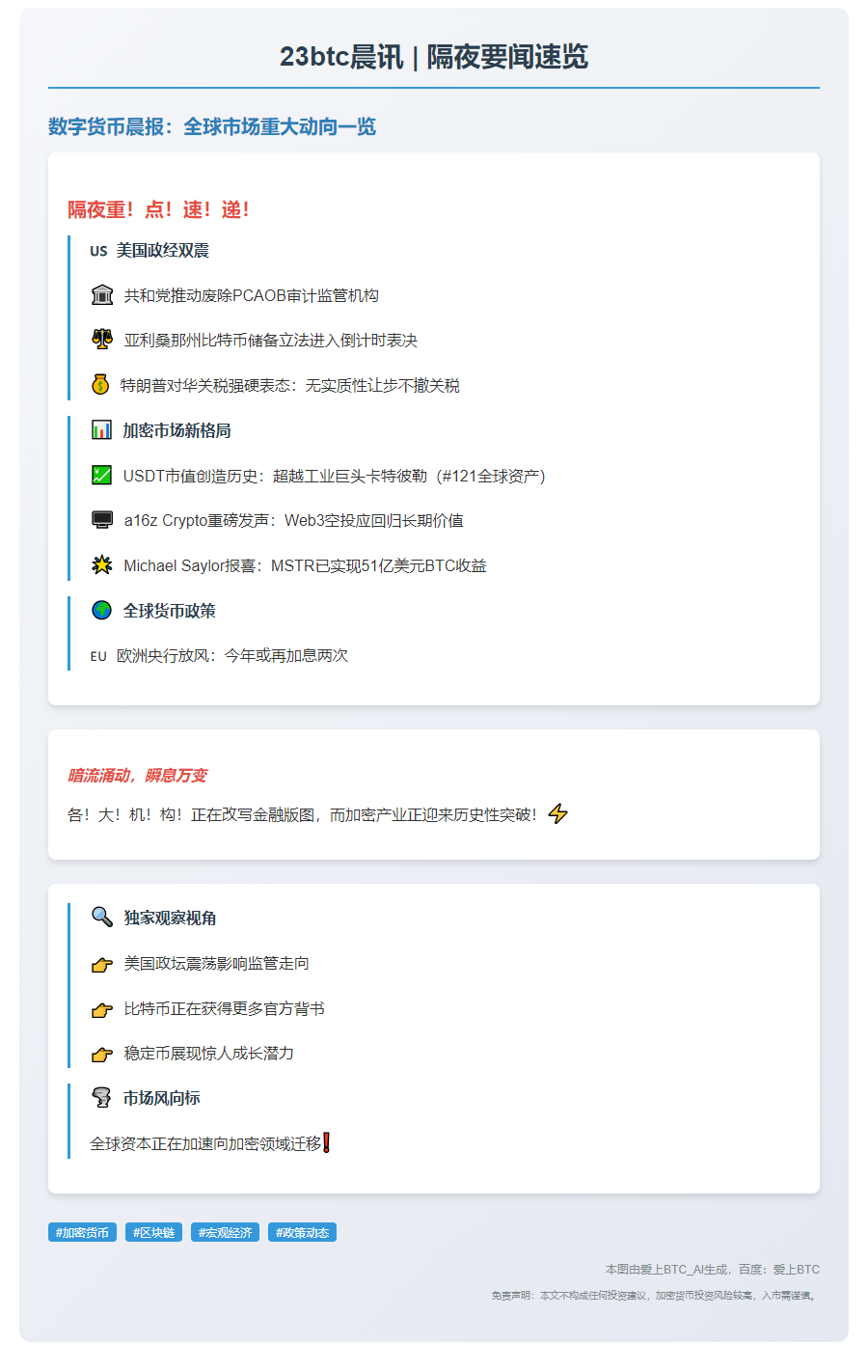 23btc晨讯 | 4月27日隔夜要闻速览