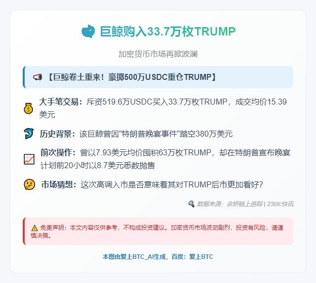 巨鲸购入33.7万枚TRUMP