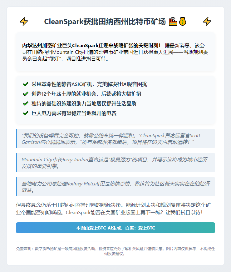 Cleanspark获批田纳西州比特币矿场