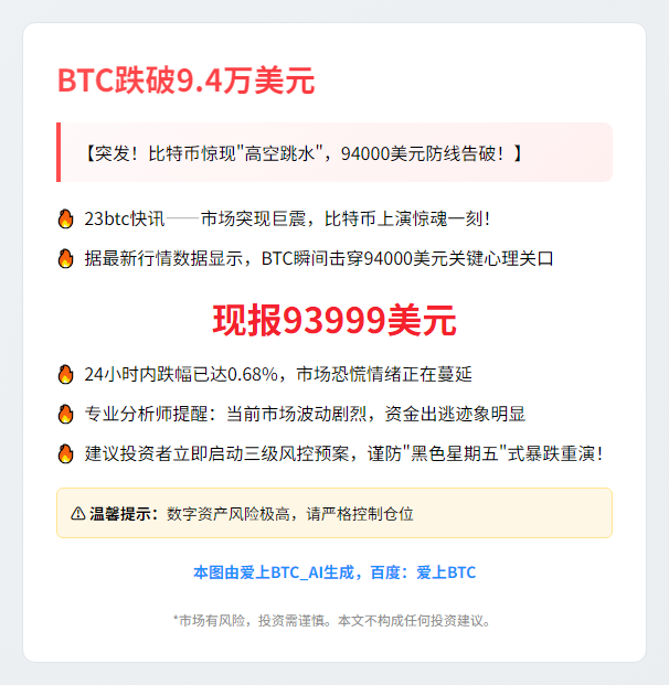 BTC跌破9.4万美元