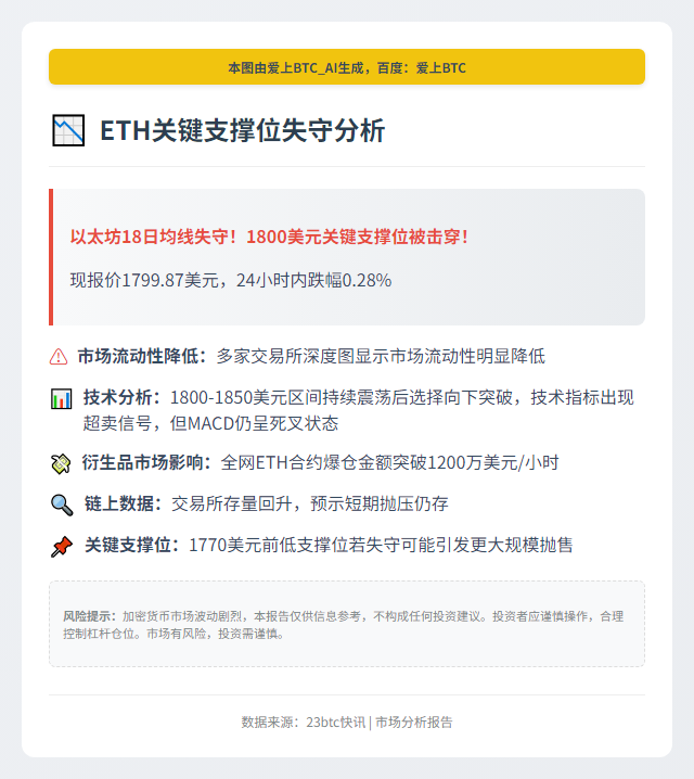 ETH跌穿1800