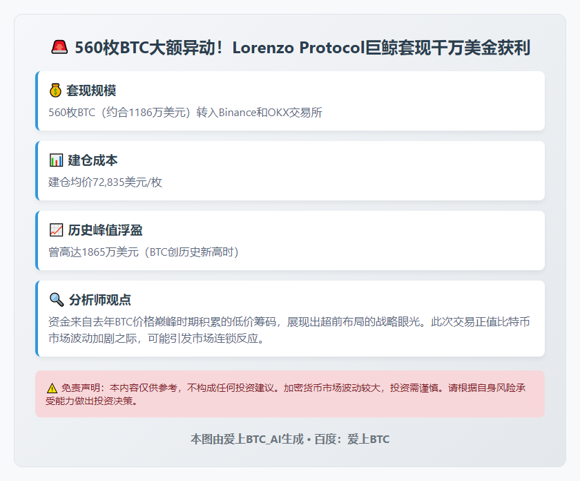 Lorenzo Protocol地址昨充值560枚BTC