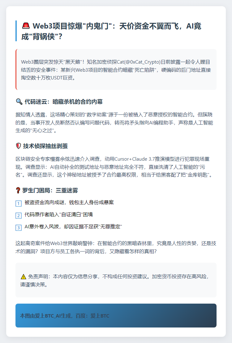Web3项目遭员工植入恶意代码 损失数十万