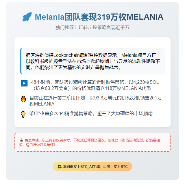 Melania团队套现319万枚MELANIA