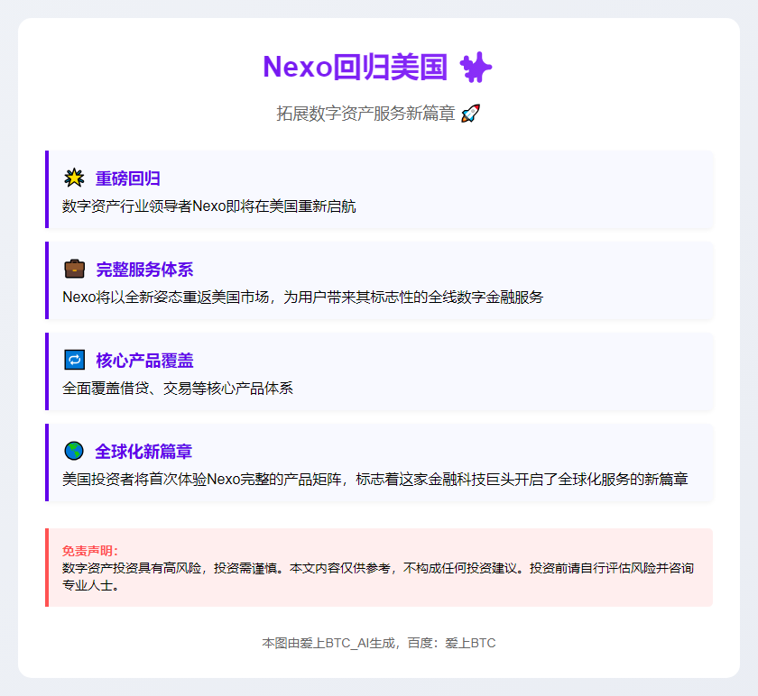 Nexo回归美国，拓展数字资产服务
