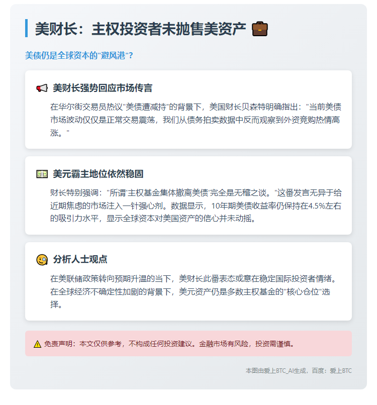 美财长：主权投资者未抛售美资产