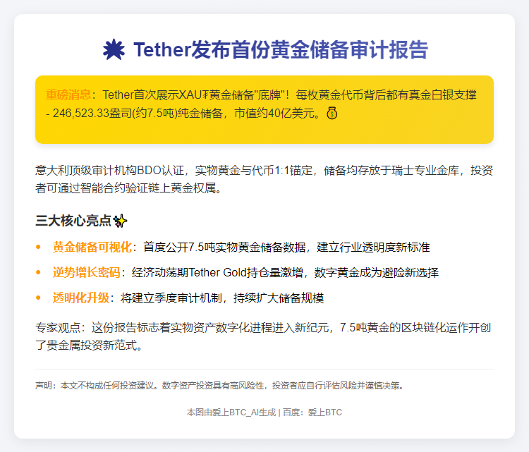Tether发布首份黄金储备审计报告