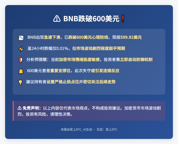 BNB跌破600美元