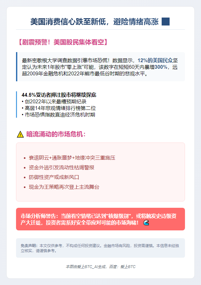 美国消费信心跌至新低，避险情绪高涨