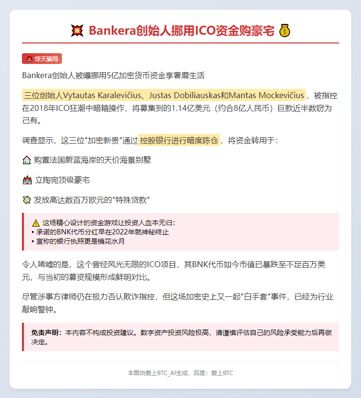 Bankera创始人挪用ICO资金购豪宅