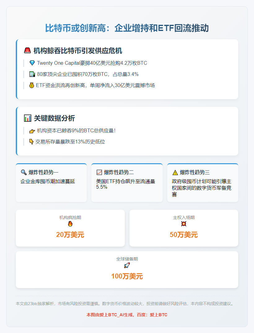 比特币或创新高：企业增持和ETF回流推动