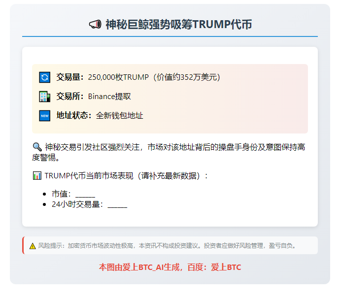 新钱包从Binance提取25万枚TRUMP