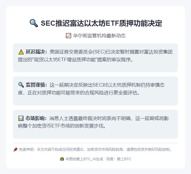 SEC推迟富达以太坊ETF质押功能决定