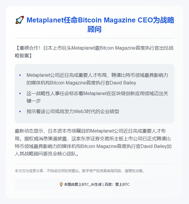Metaplanet任命Bitcoin Magazine CEO为战略顾问