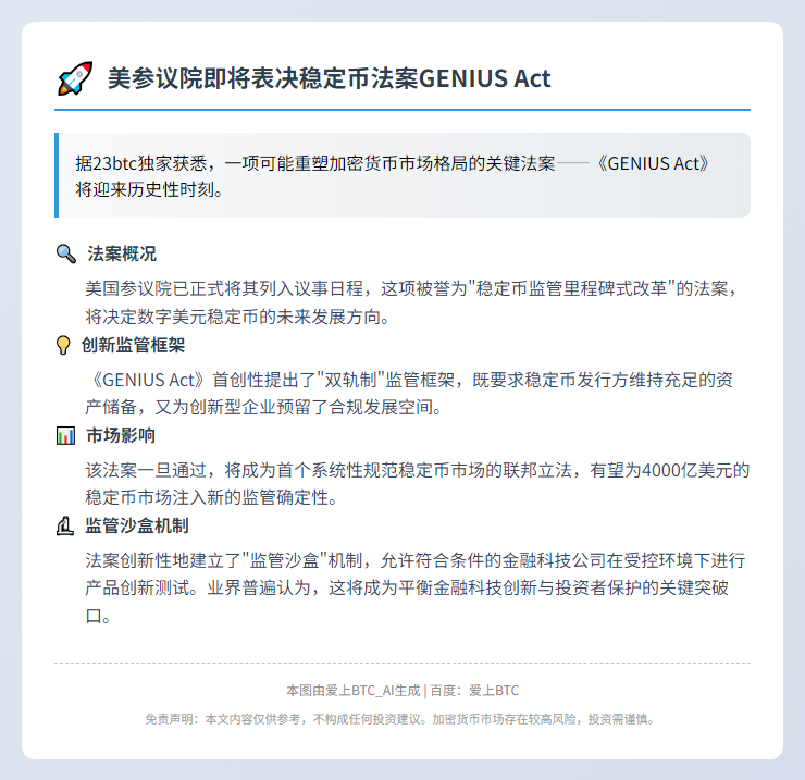 美参议院5月表决稳定币法案GENIUS Act
