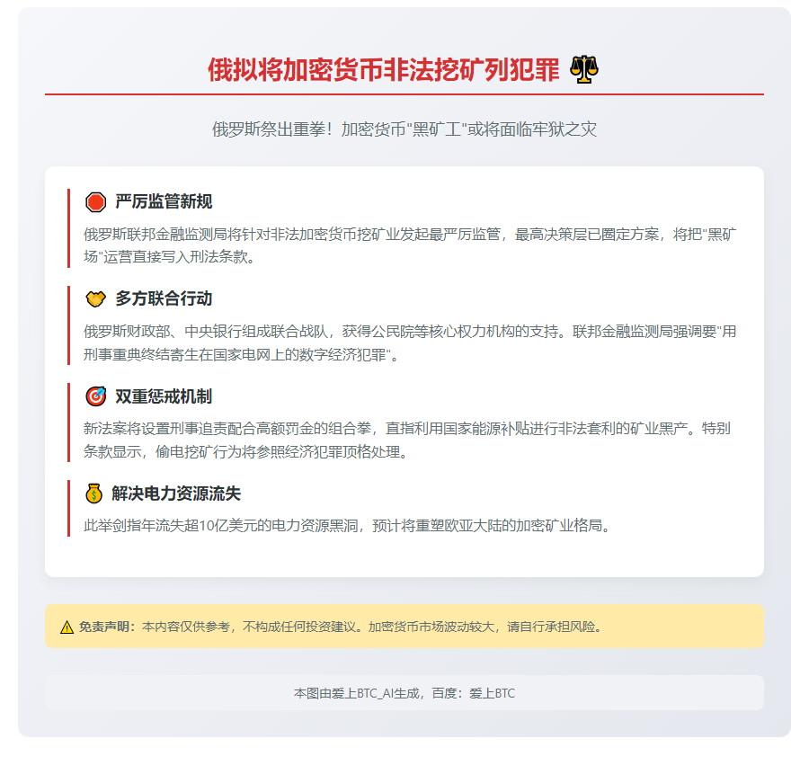 俄拟将加密货币非法挖矿列犯罪