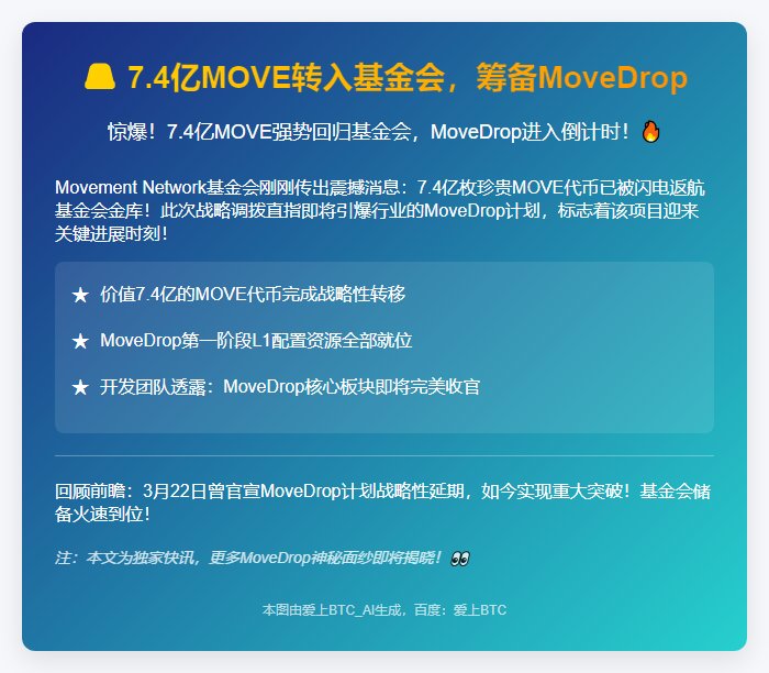 7.4亿MOVE转入基金会，筹备MoveDrop