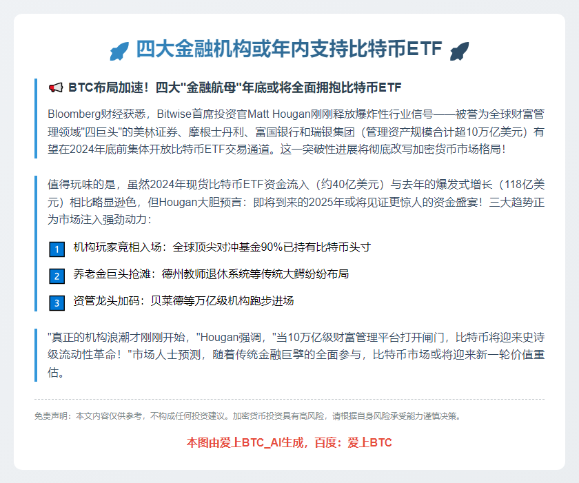 四大金融机构或年内支持比特币ETF