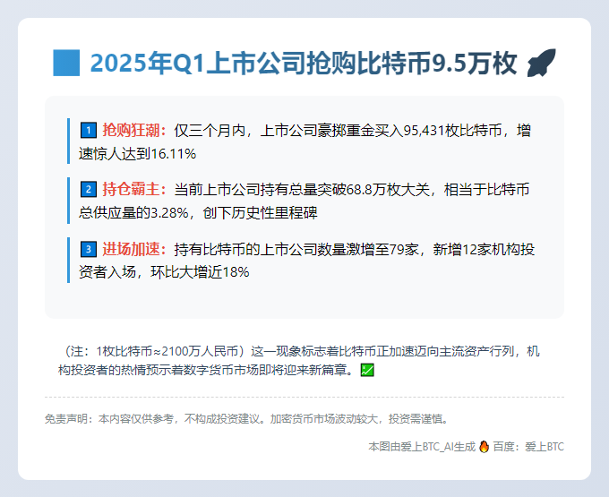 2025年Q1上市公司抢购比特币9.5万枚