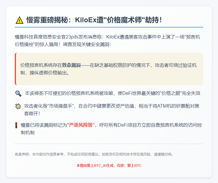 慢雾：KiloEx遭袭因预言机漏洞
