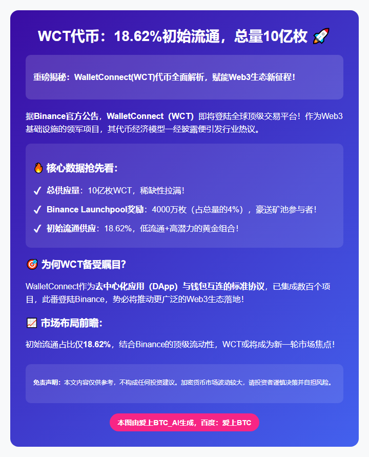 "WCT代币：18.62%初始流通，总量10亿枚"