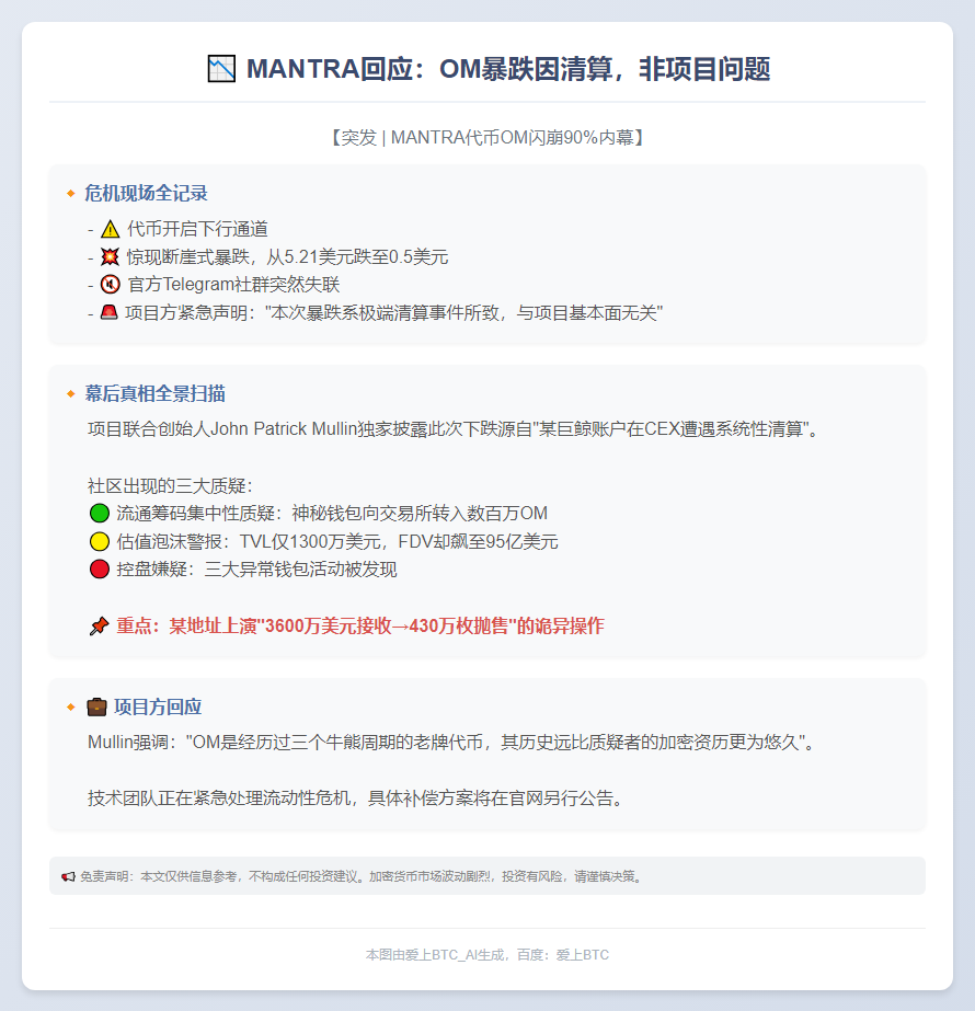 MANTRA回应：OM暴跌因清算，非项目问题