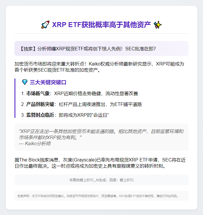 XRP ETF获批概率高于其他资产